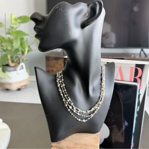 Bold Triple-Layer Crystal Chain Necklace Elegant Silver